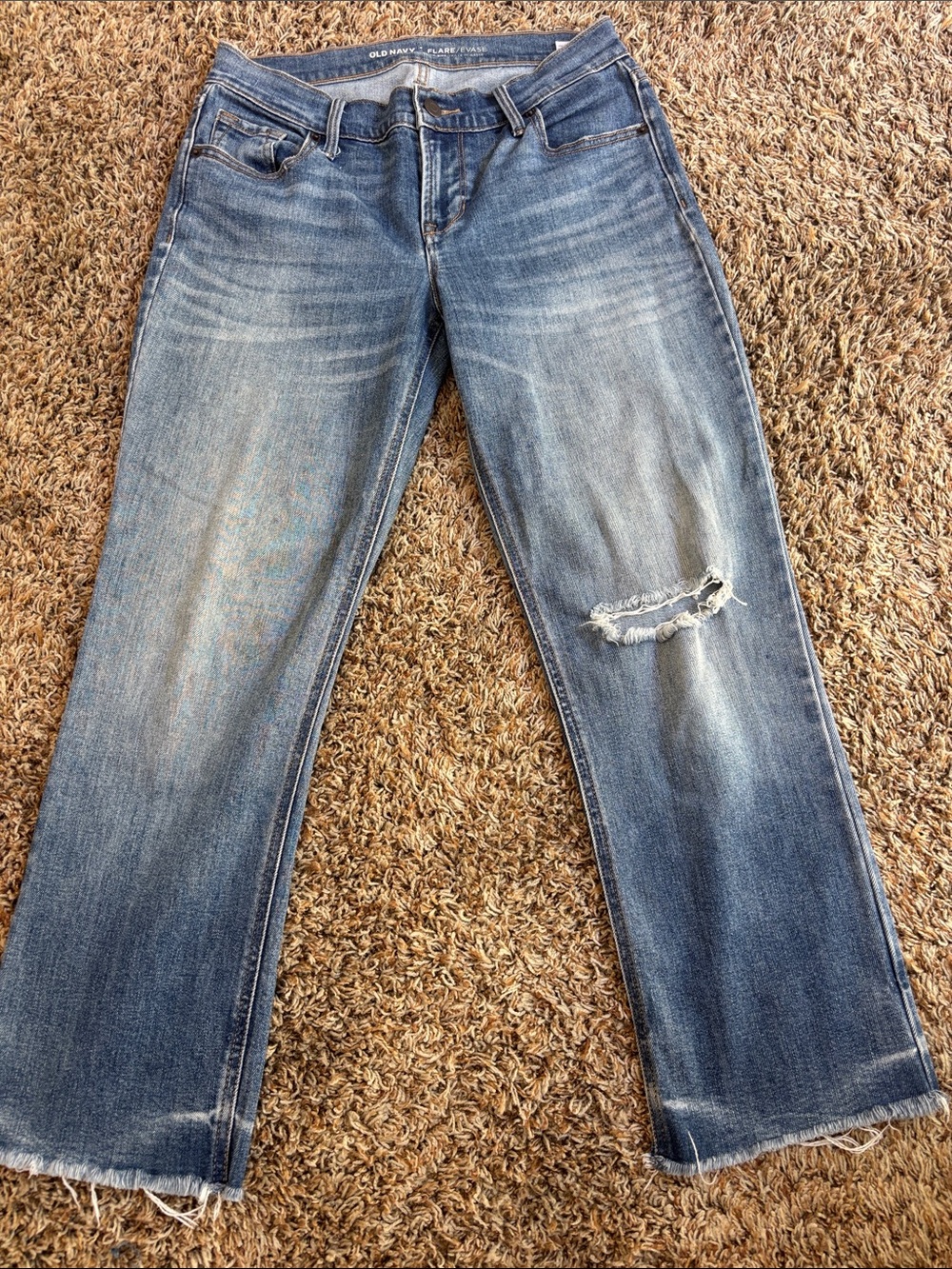 Old Navy Faded Blue Distressed flare mid-rise Jeans size 2 regular